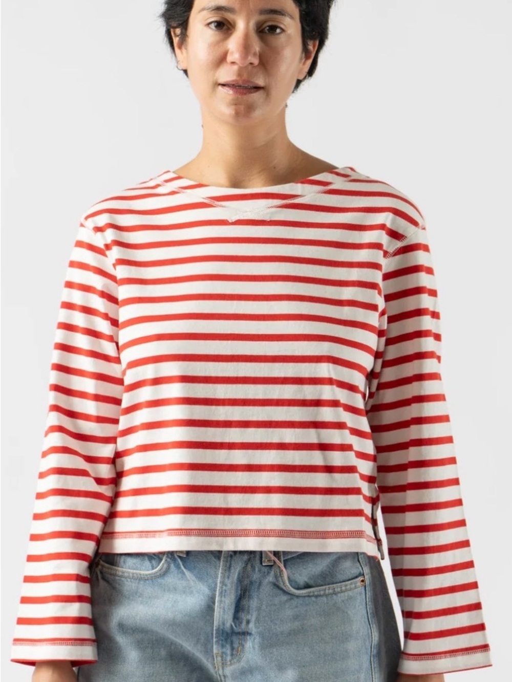 ALEX MILL MARSEILLE STRIPED
BOATNECK TEE IN RED/IVORV